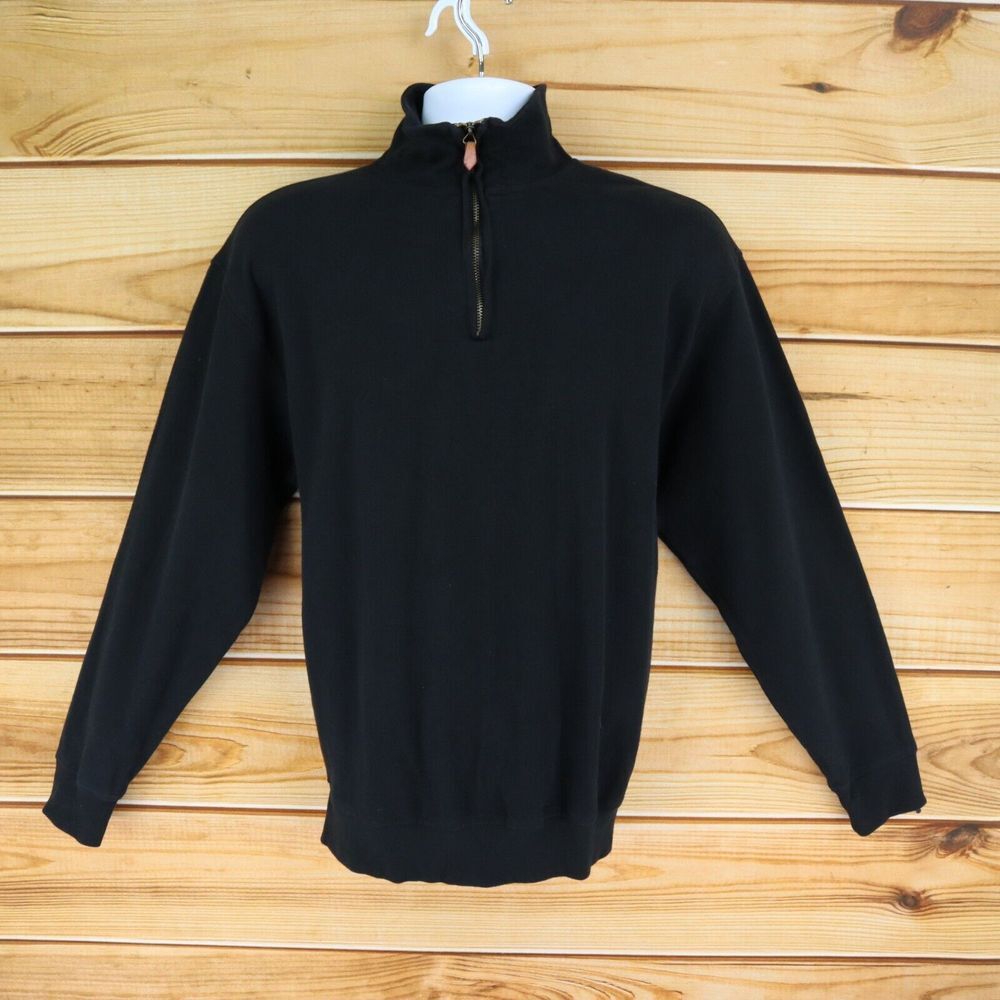 Alexander Julian 1/4 Zip Jacket Pullover High Neck Mens L Black 100% Cotton Soft